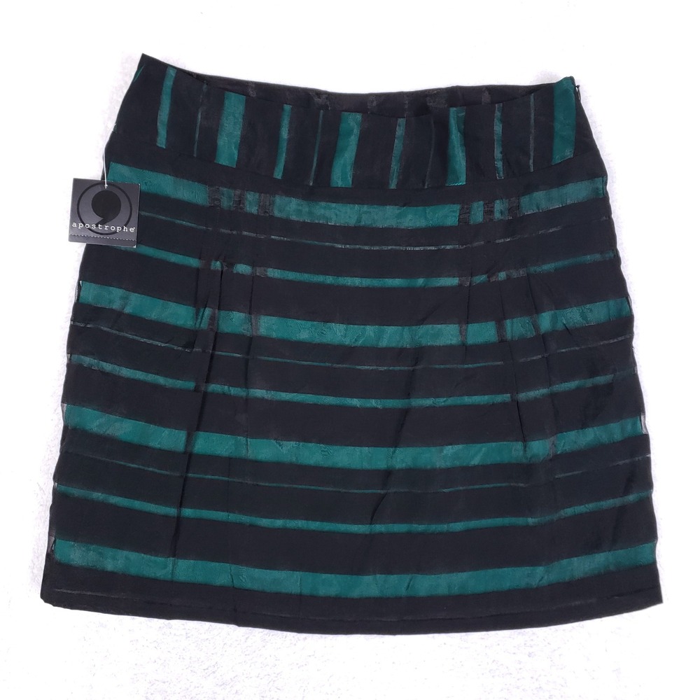 Apostrophe Sheer Striped Mini Skirt Womens 14 Black Teal Goth Indie Sleaze
